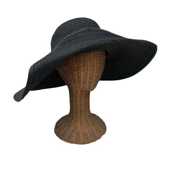 Vintage Lauren Ralph Lauren Floppy Wide Brim Black Straw Hat Sz. Medium main image 4